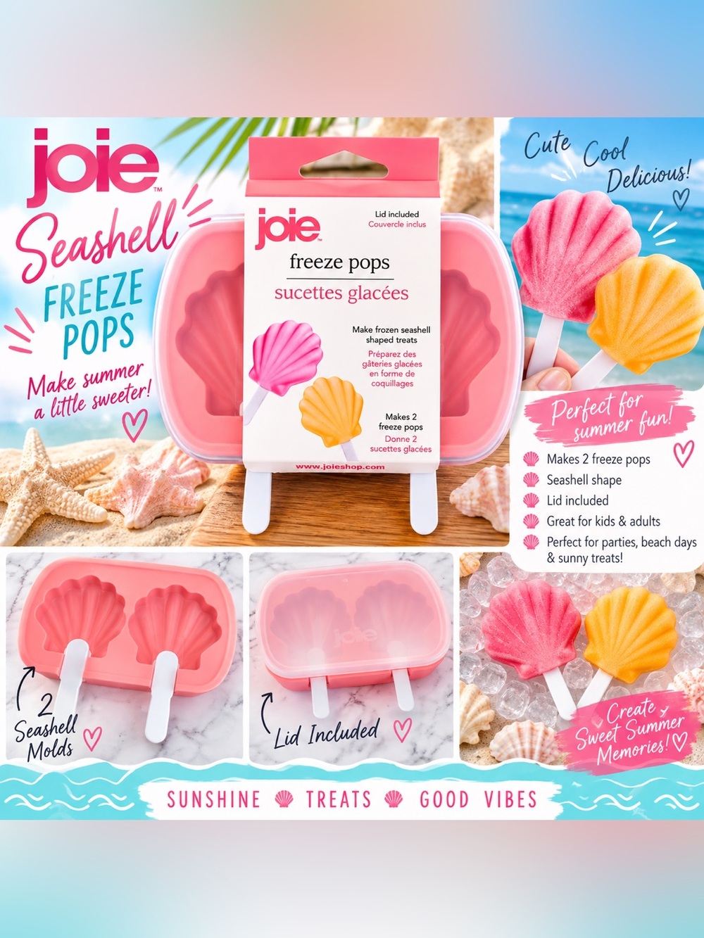 NWT Joie Seashell Freeze Pops 2-Pack Pink Ice Pop Molds Summer